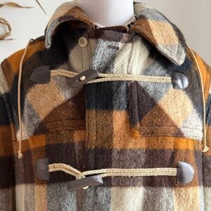 Incredible Vintage Lodenfrey plaid wool coat with detachable hood